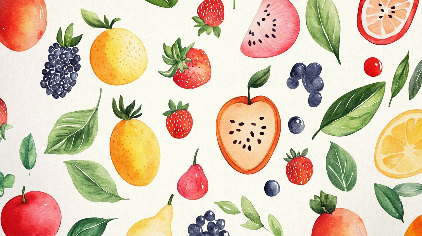 缤纷水彩水果图案背景