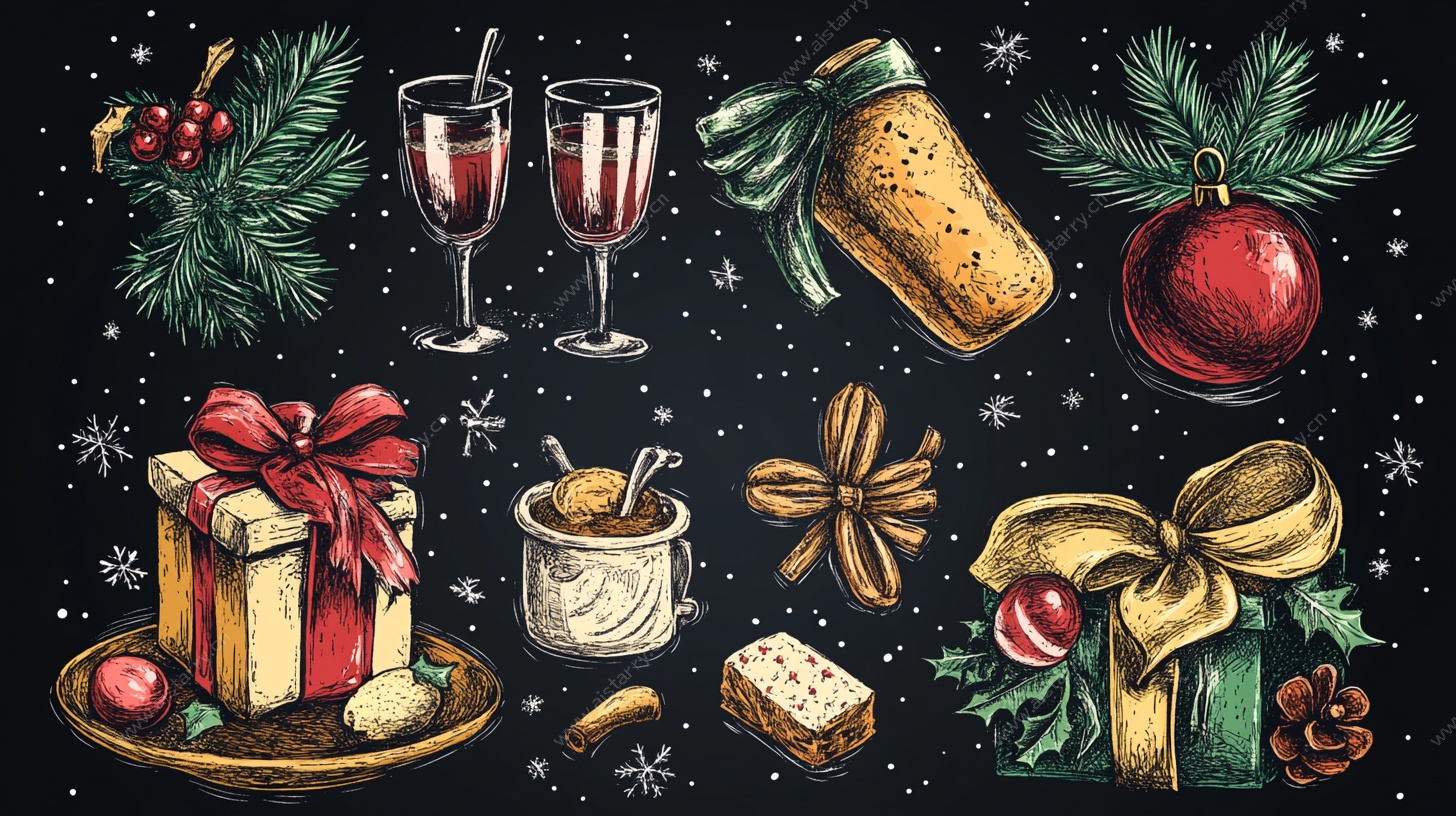 手绘圣诞元素插画集