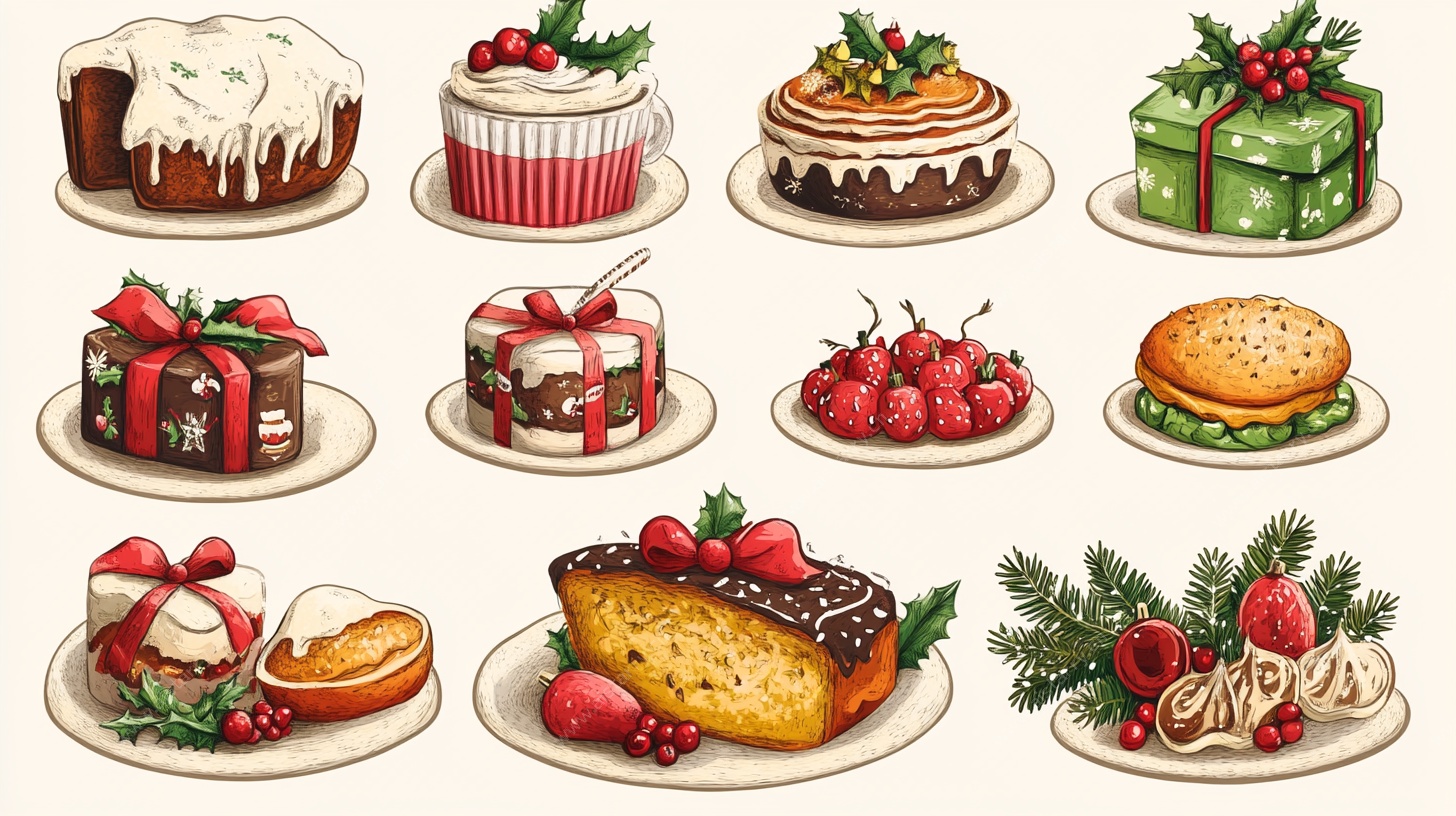 圣诞主题美味糕点插画