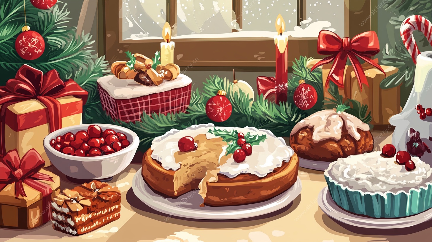圣诞甜点盛宴插画