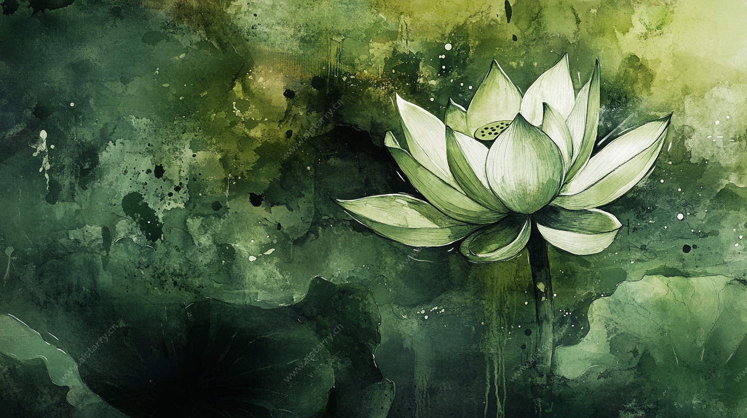 水墨风清新莲花插画