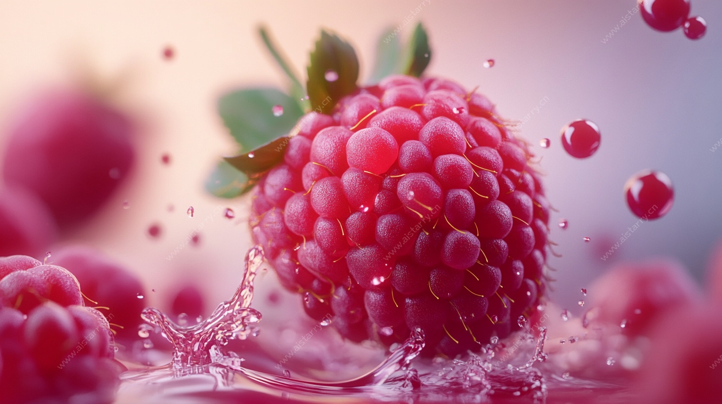 树莓入水瞬间的诱人画面