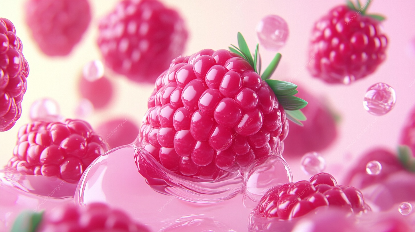 悬浮树莓的梦幻水果场景