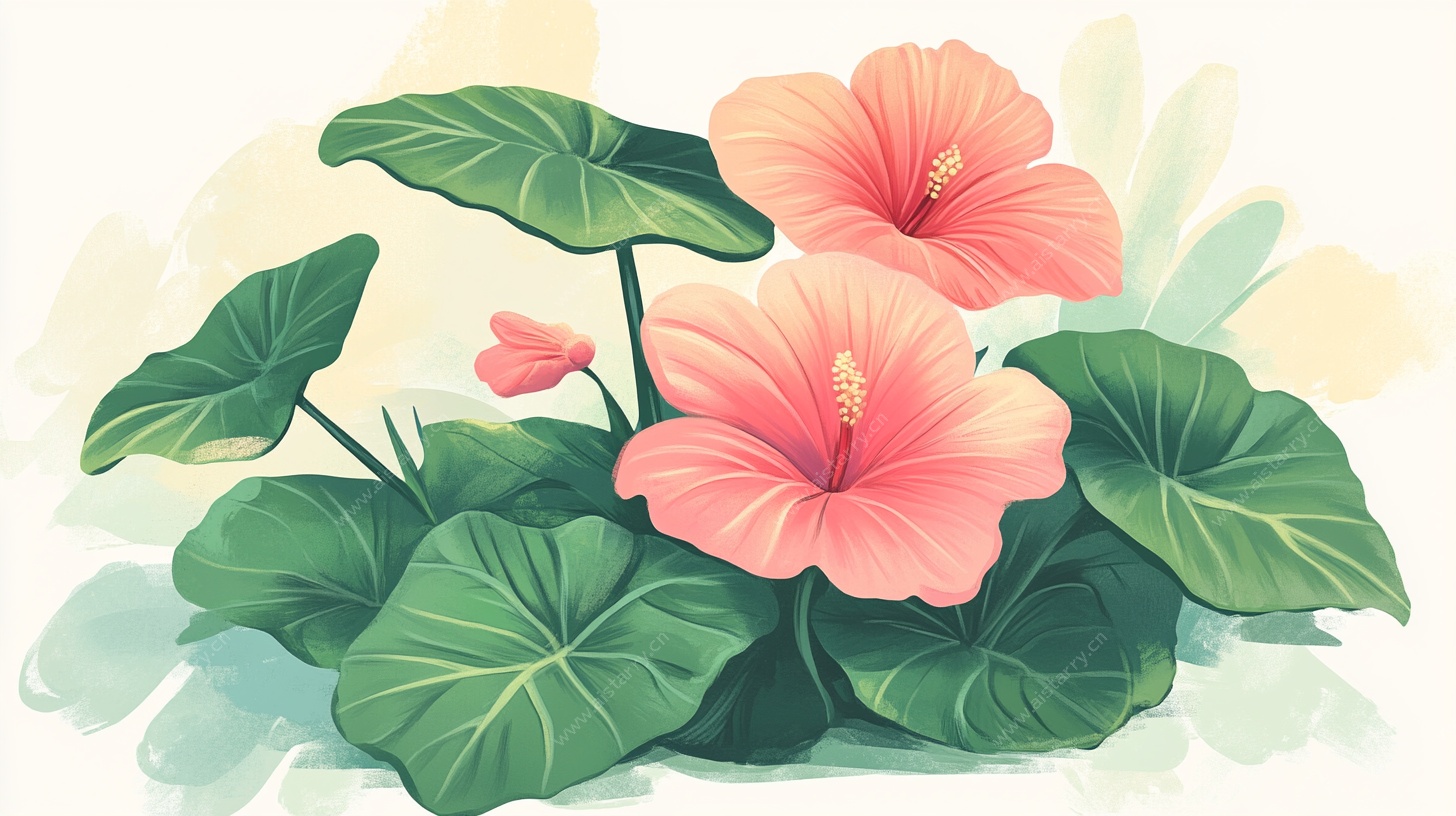 粉色木槿花插画