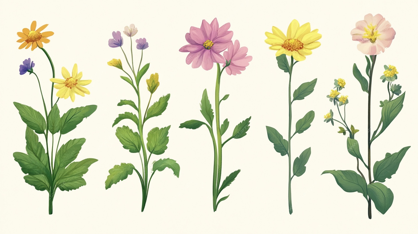 手绘多彩花卉植物插画