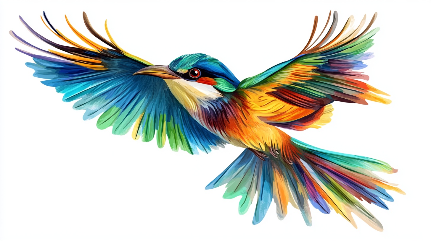 彩色飞鸟展翅翱翔图