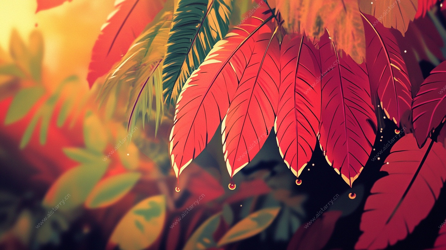 秋日红叶光影插画