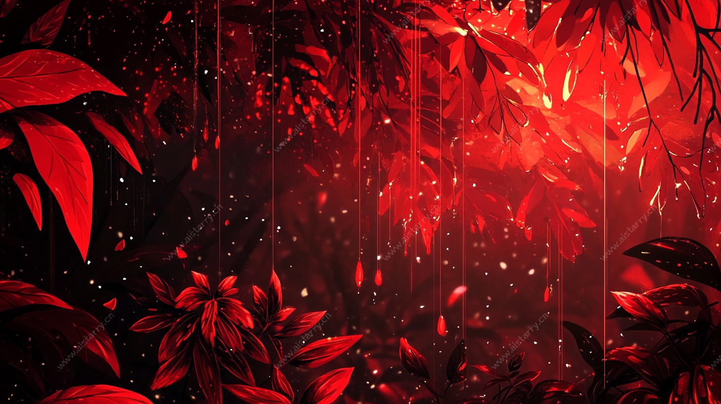 梦幻红色雨林夜景图