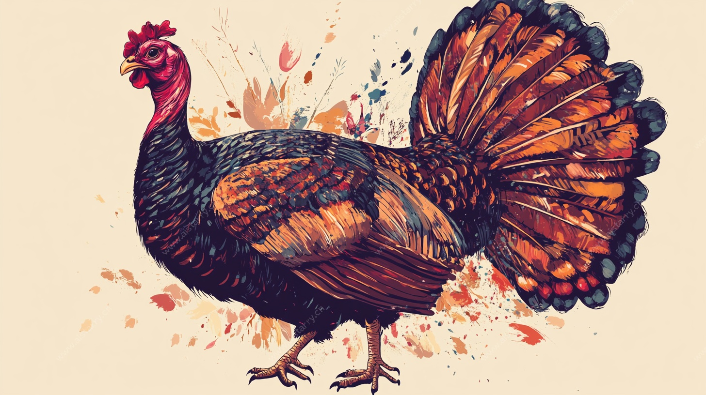 火鸡水彩插画