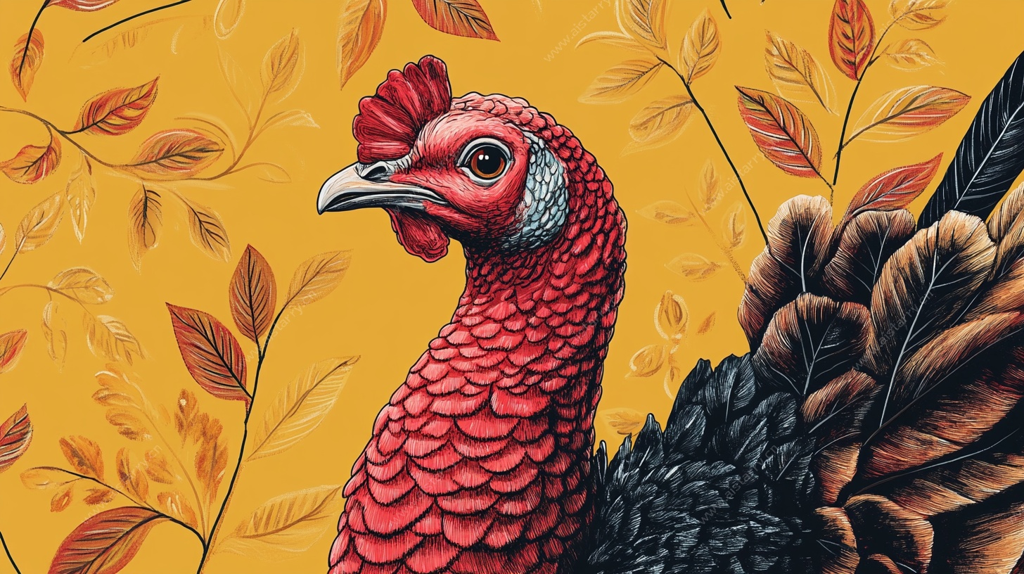 火鸡插画 秋日中的艳丽禽鸟