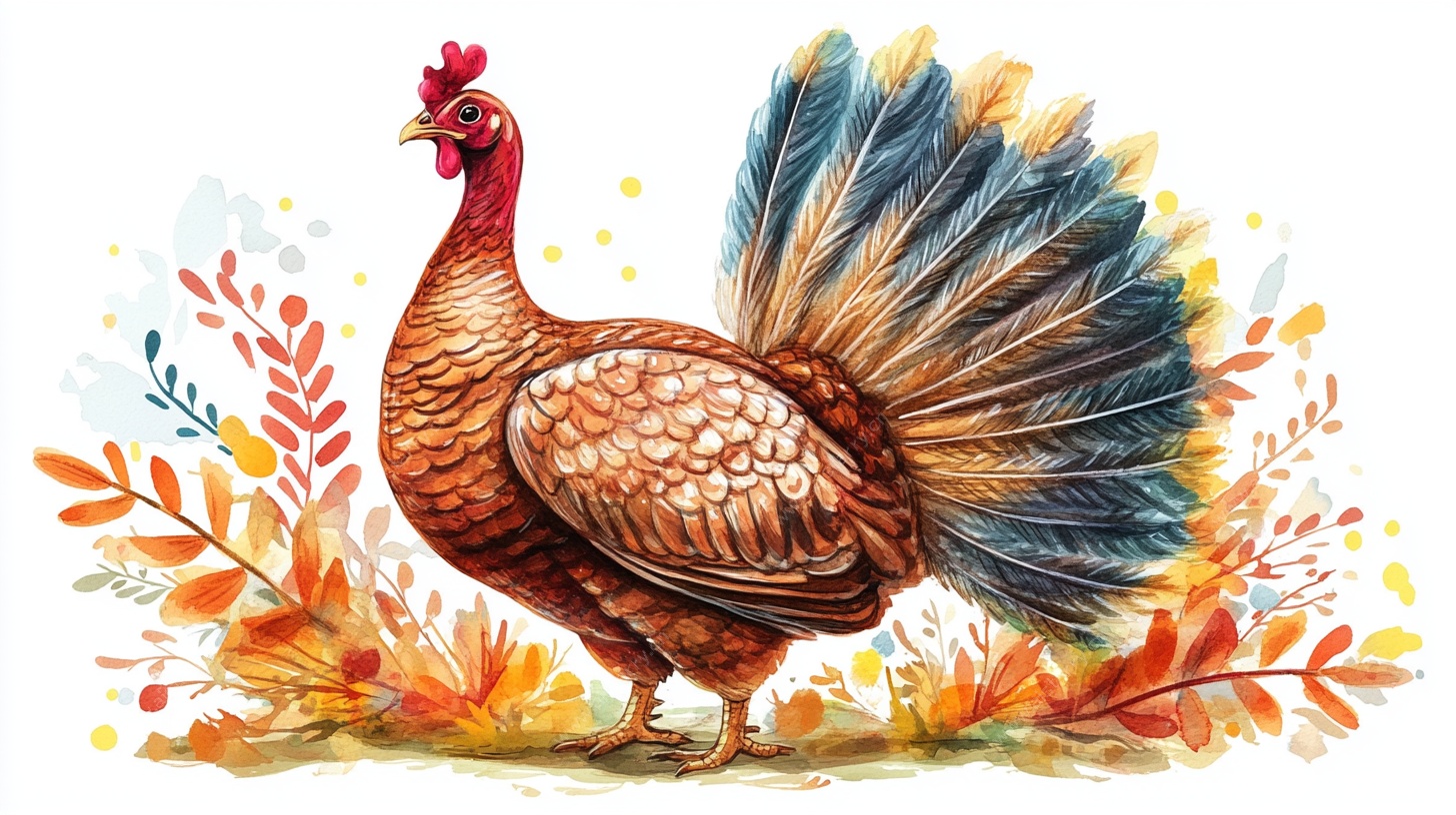 水彩风斑斓公鸡插画