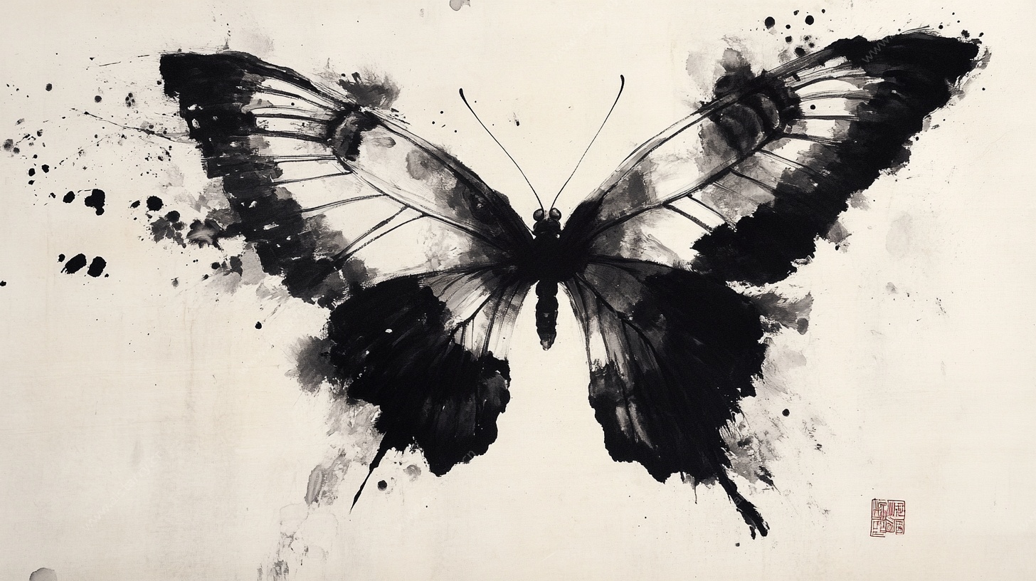 水墨蝴蝶写意画