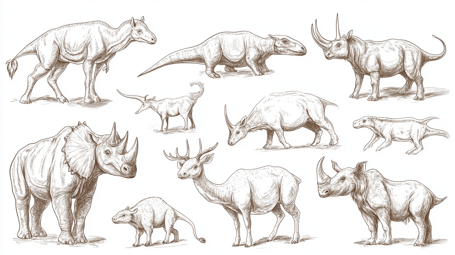 手绘史前与现代动物集合