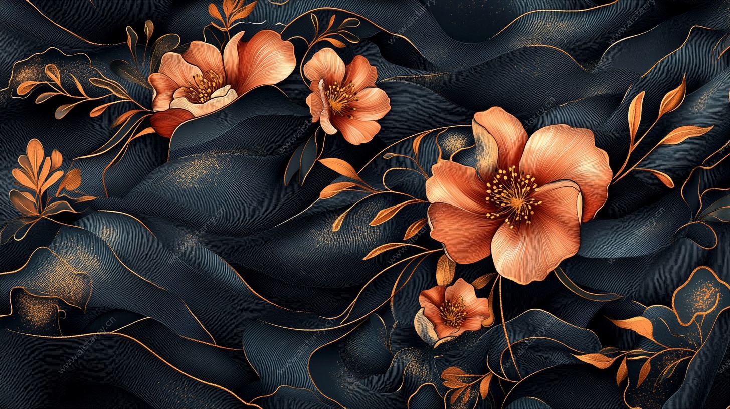 蓝底金纹花卉图案设计