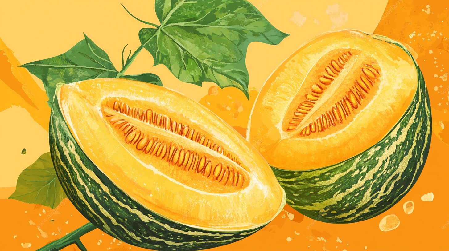 切开的甜瓜插画