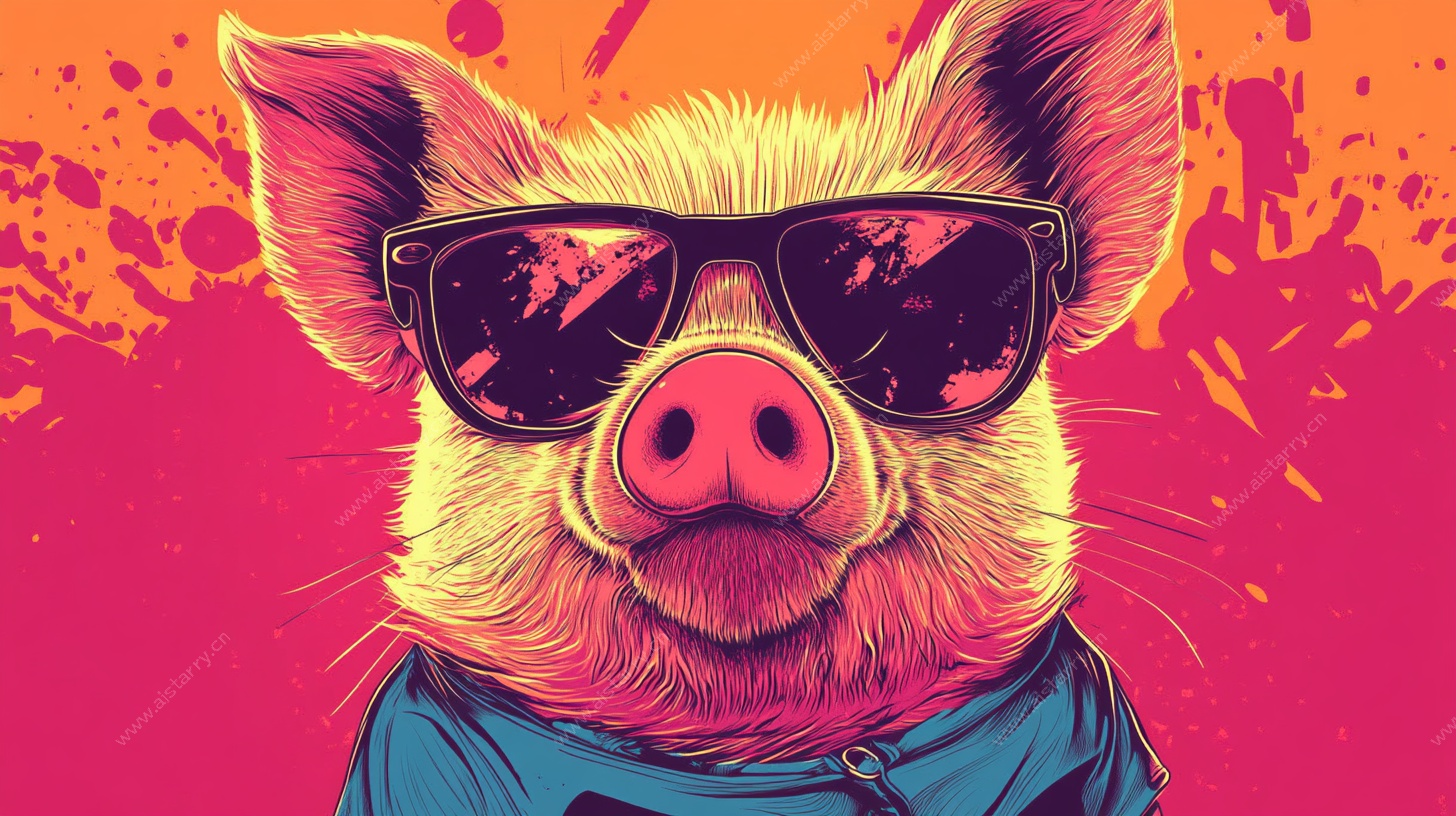 酷帅墨镜小猪插画