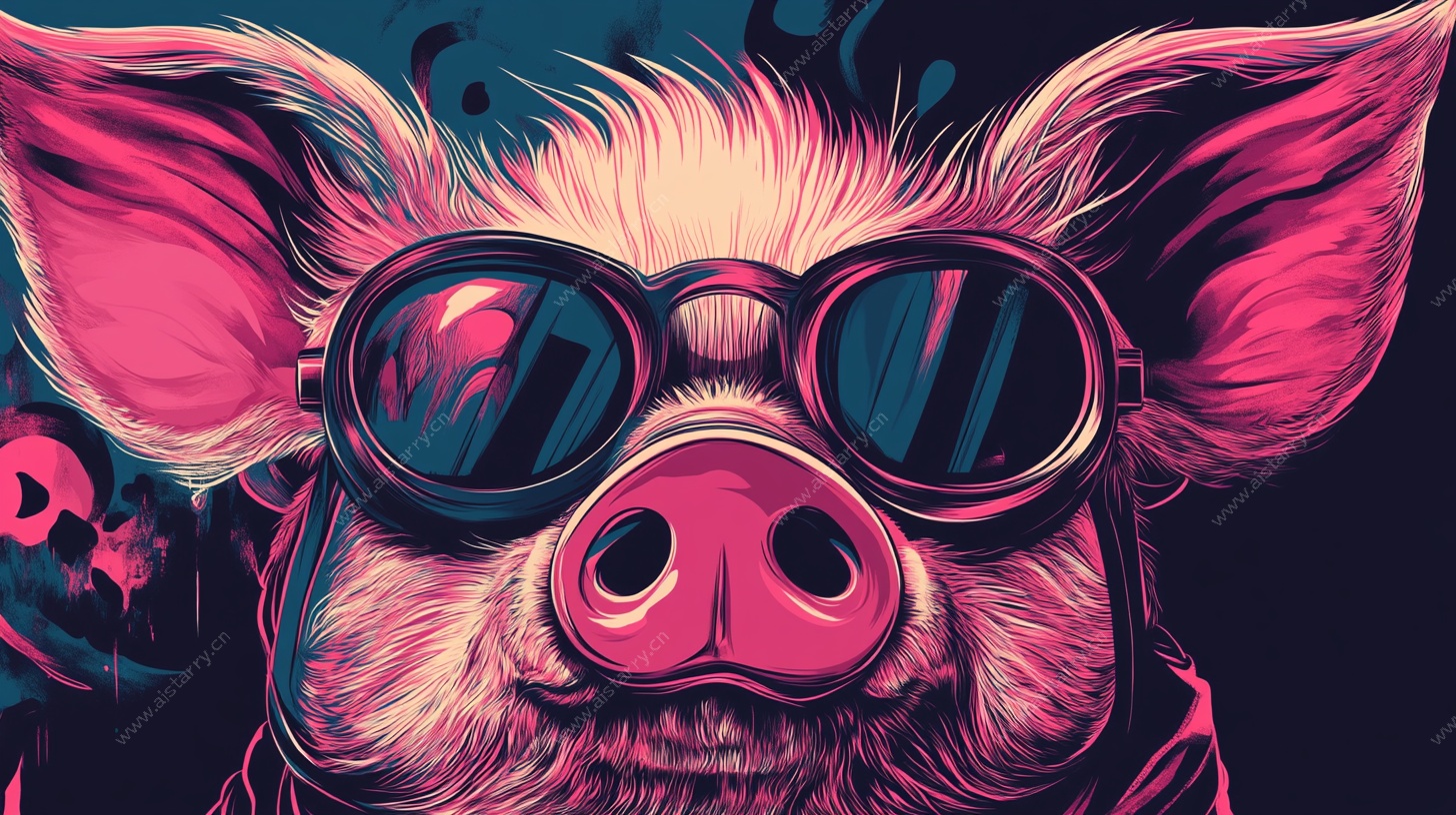 酷炫墨镜猪形象插画