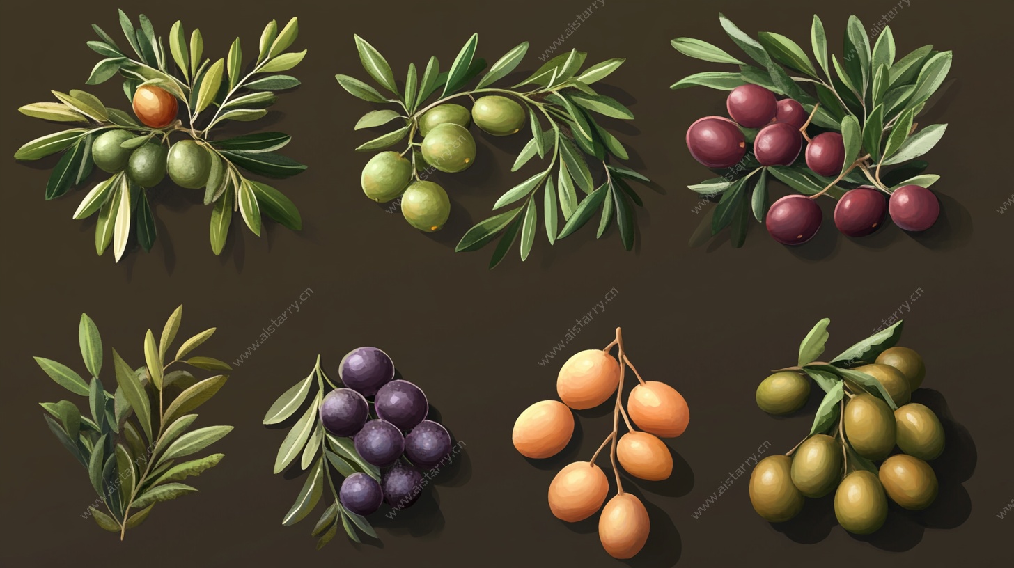 多彩橄榄枝与果实插画
