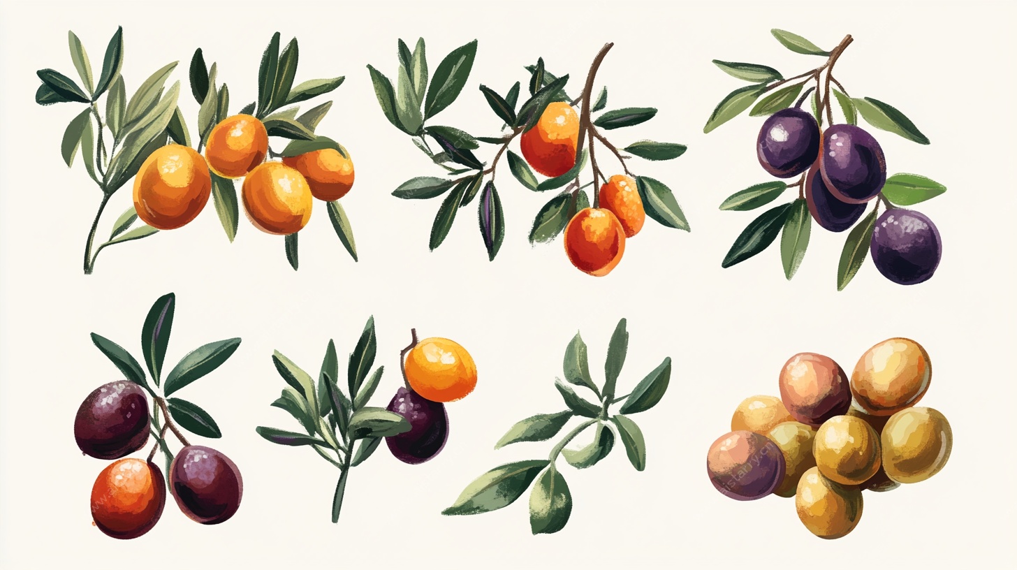 手绘多彩橄榄枝插画