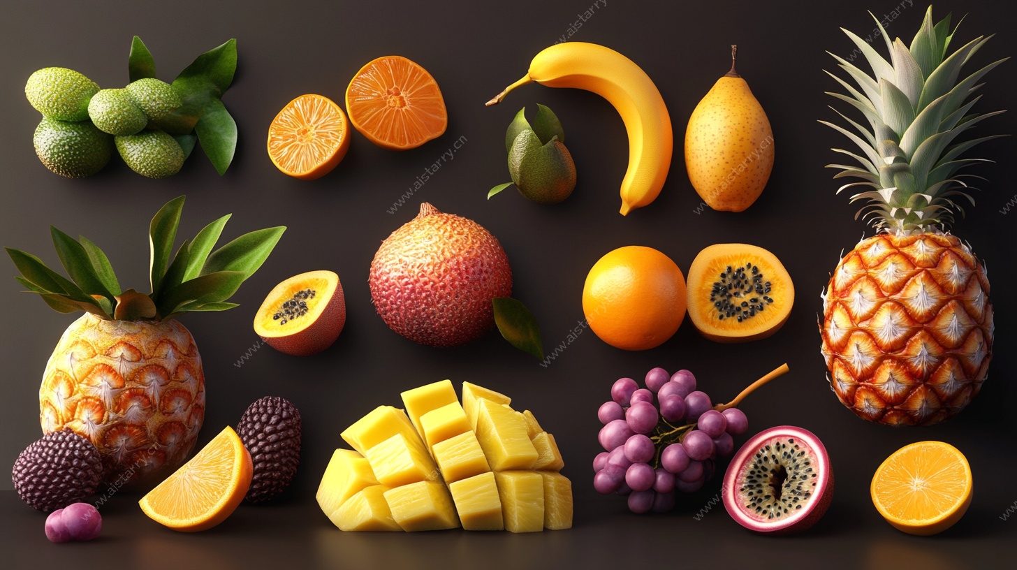 缤纷热带水果静物展示