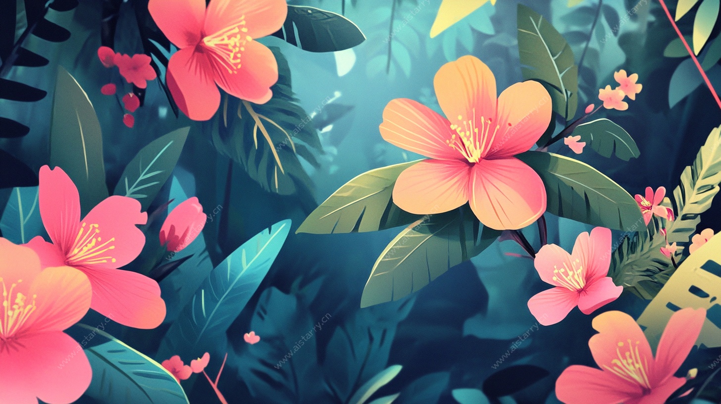 梦幻花卉丛林插画