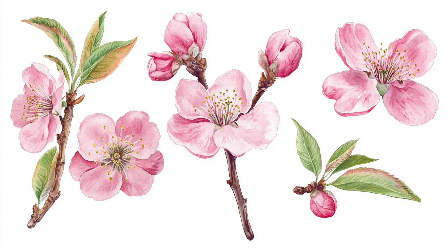 手绘粉色桃花花卉素材