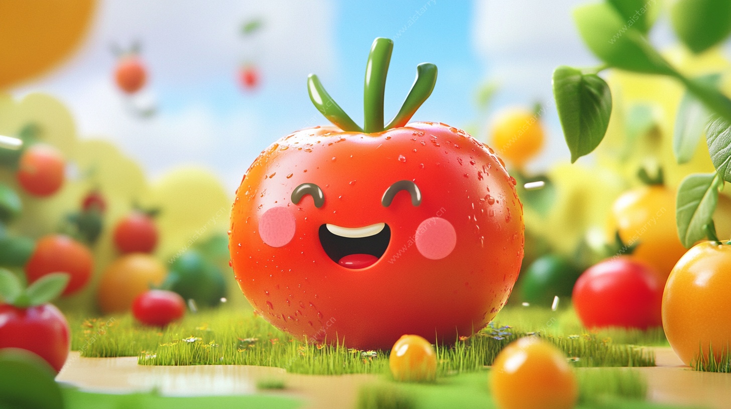 可爱番茄在多彩蔬果田园