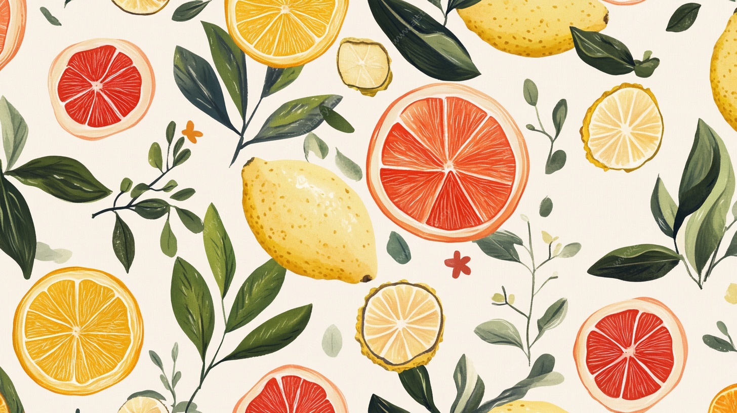柠檬柑橘清新插画图案