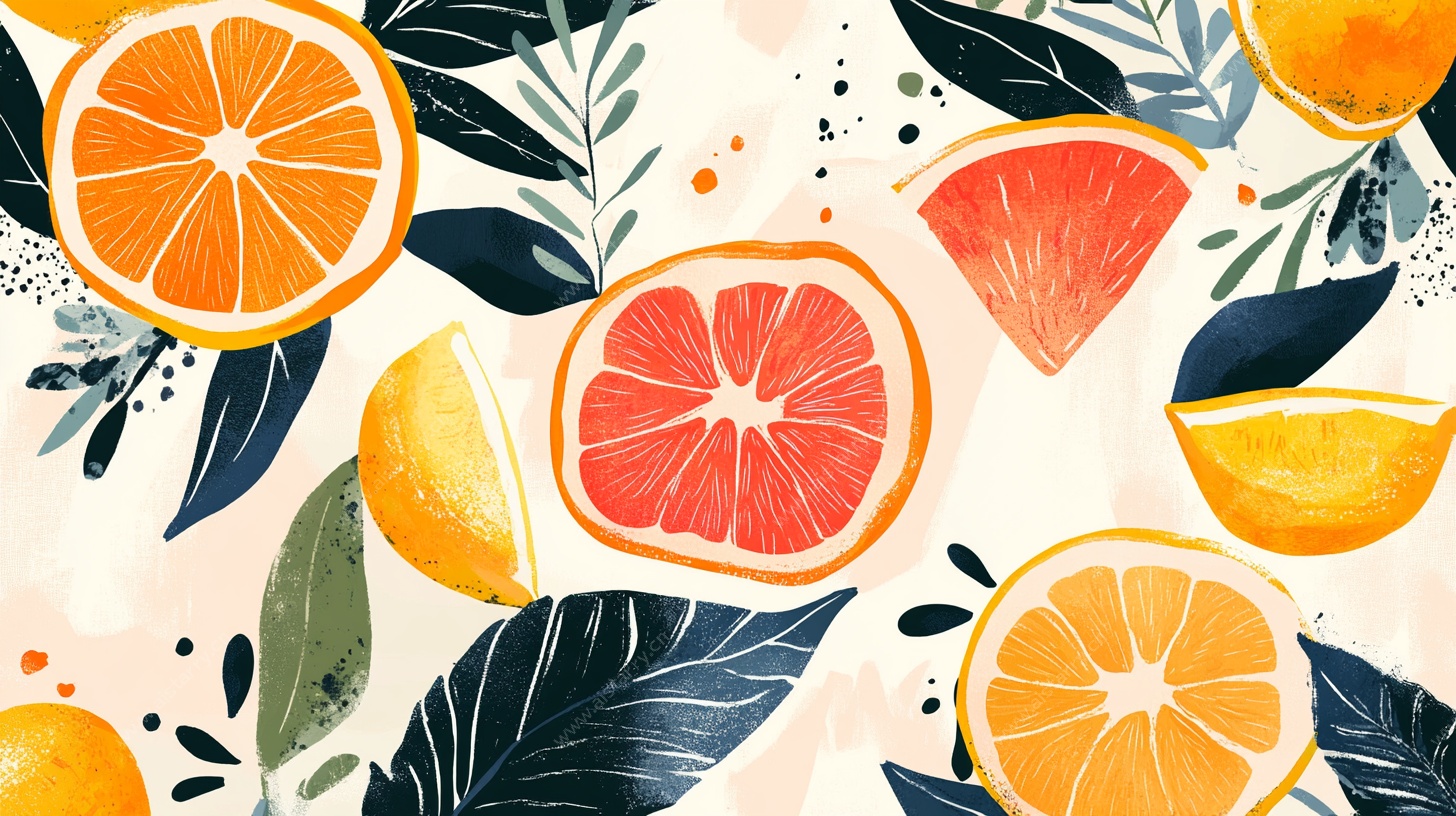 水彩柑橘水果插画图案