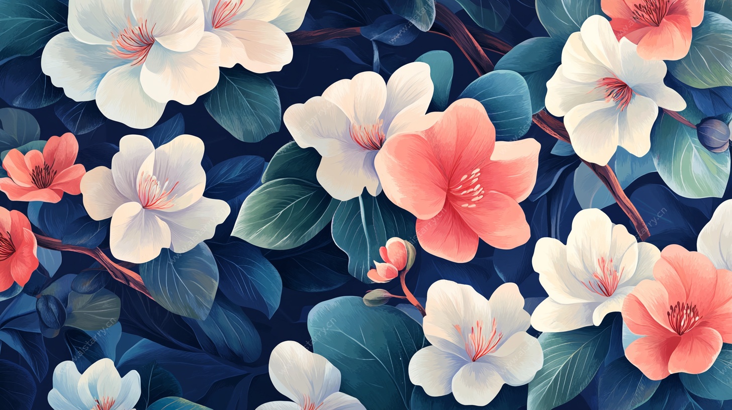 花卉图案 绚丽花朵与叶韵