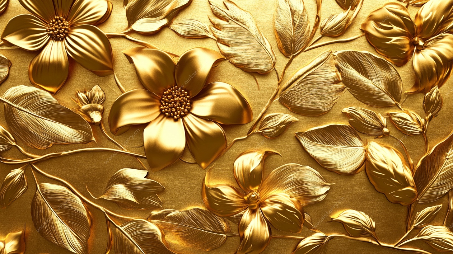 金色花卉浮雕纹理图案