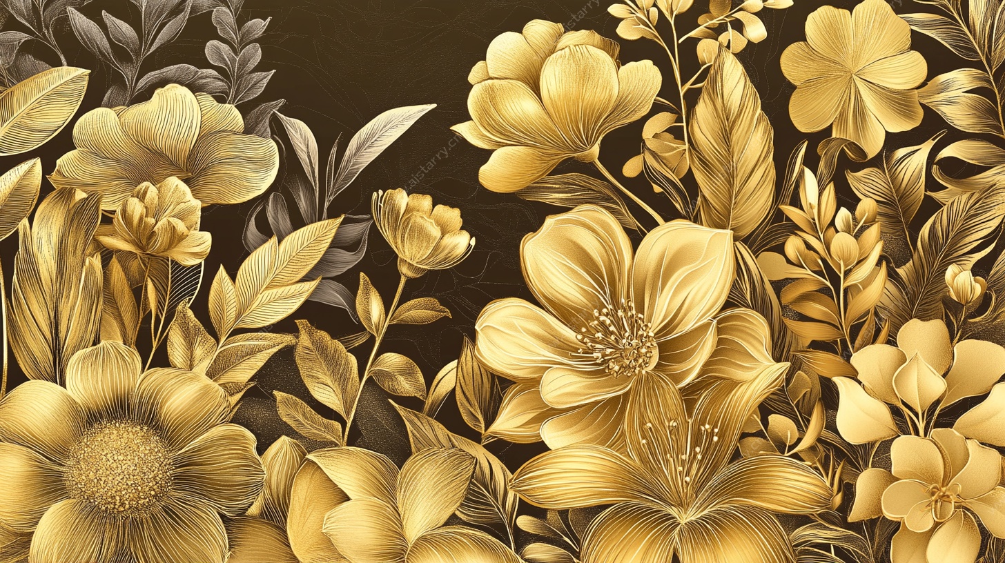 金色花卉图案背景图