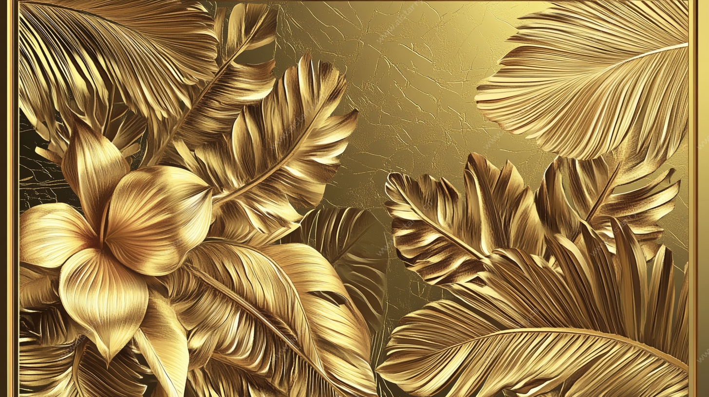 金色花卉叶饰浮雕图案