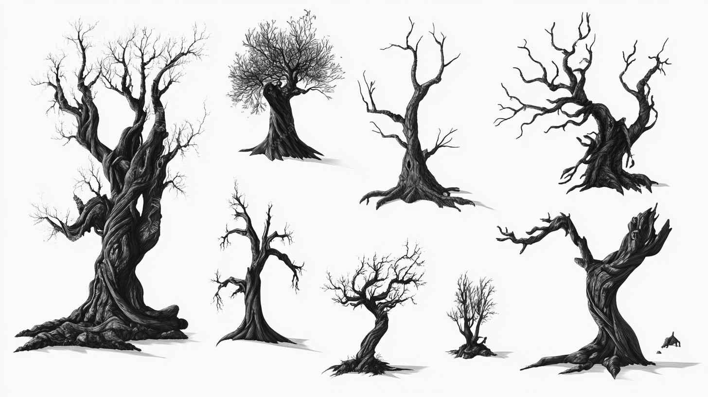 枯树集合插画