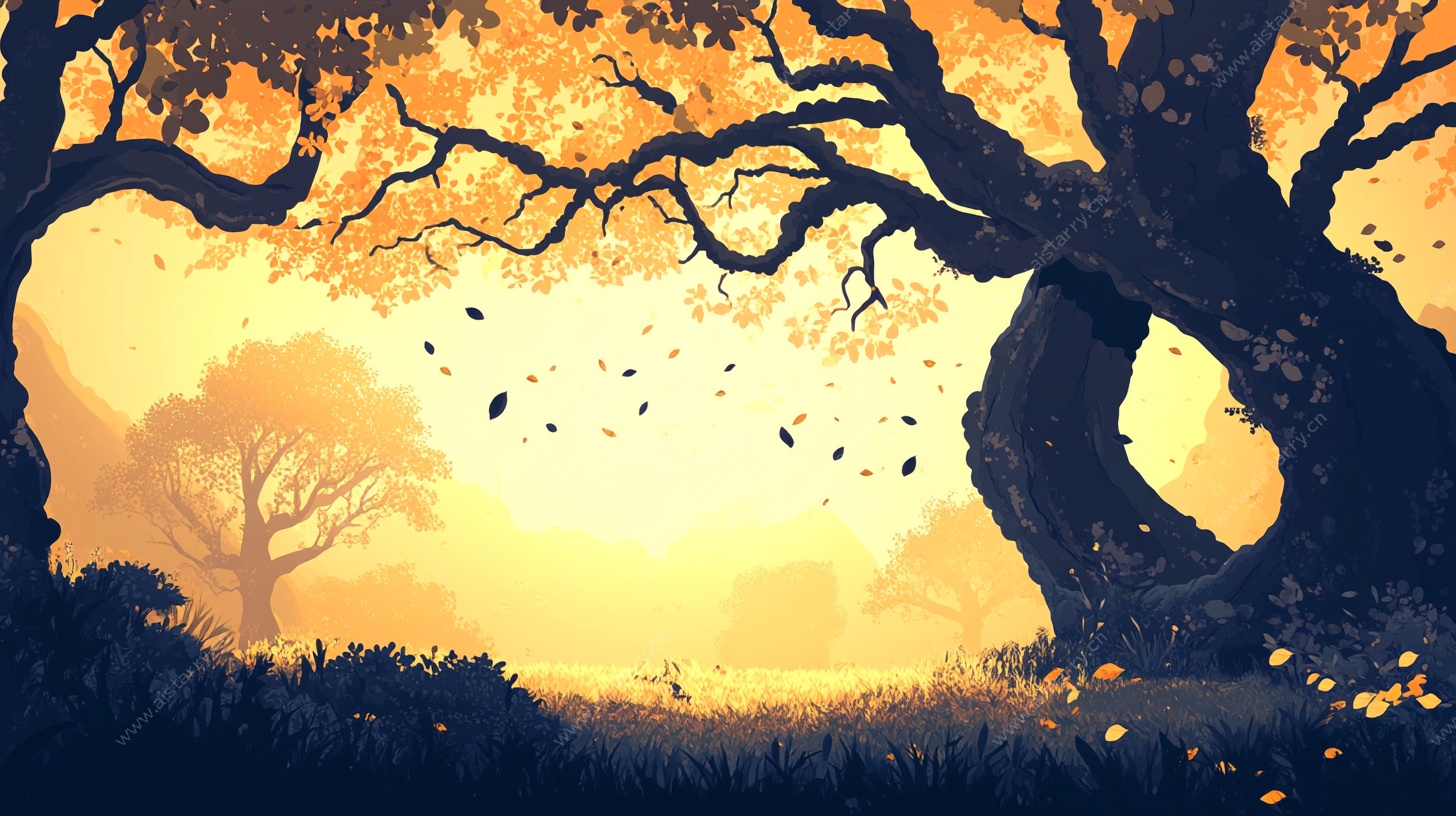 秋日黄昏树林美景