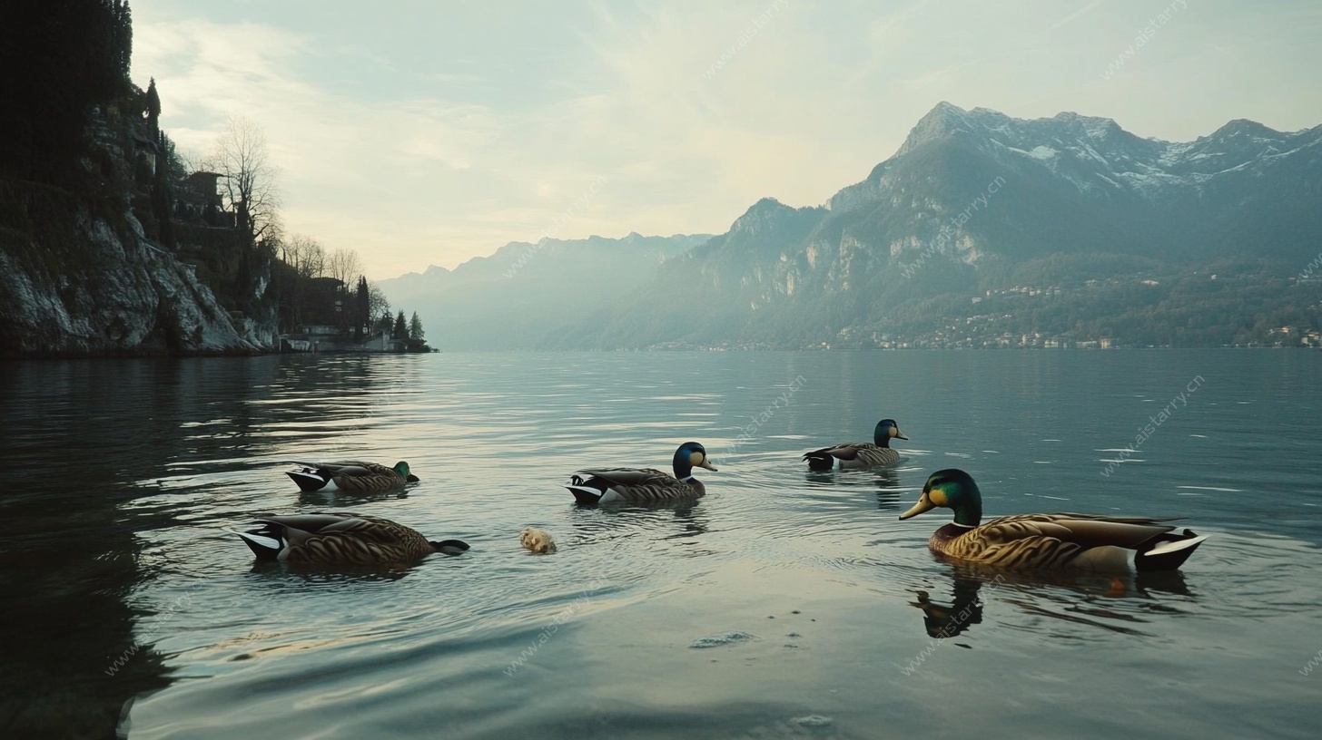 湖畔野鸭悠游山水间