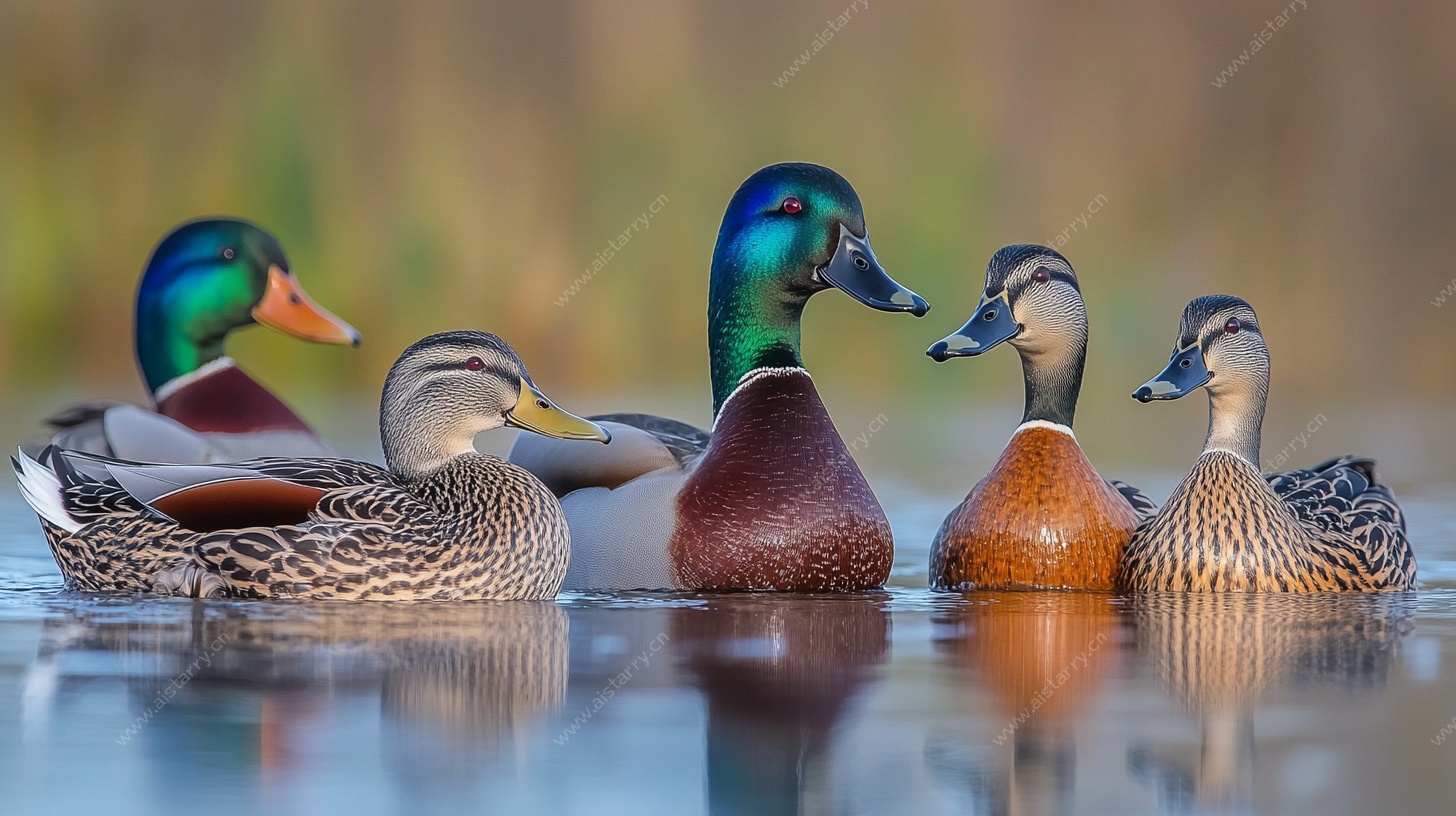 水面群鸭悠游图