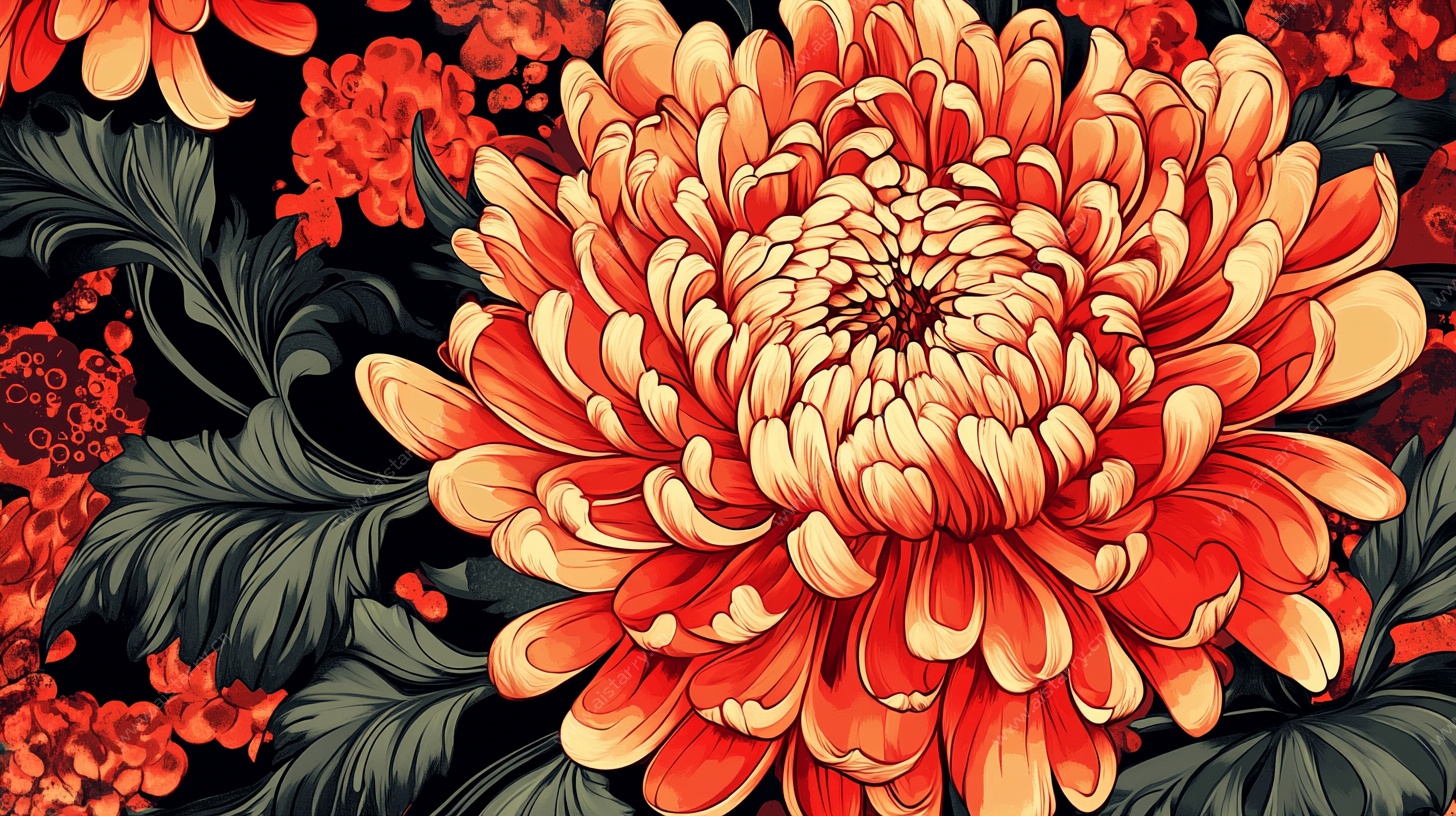 艳丽菊花花卉图案设计