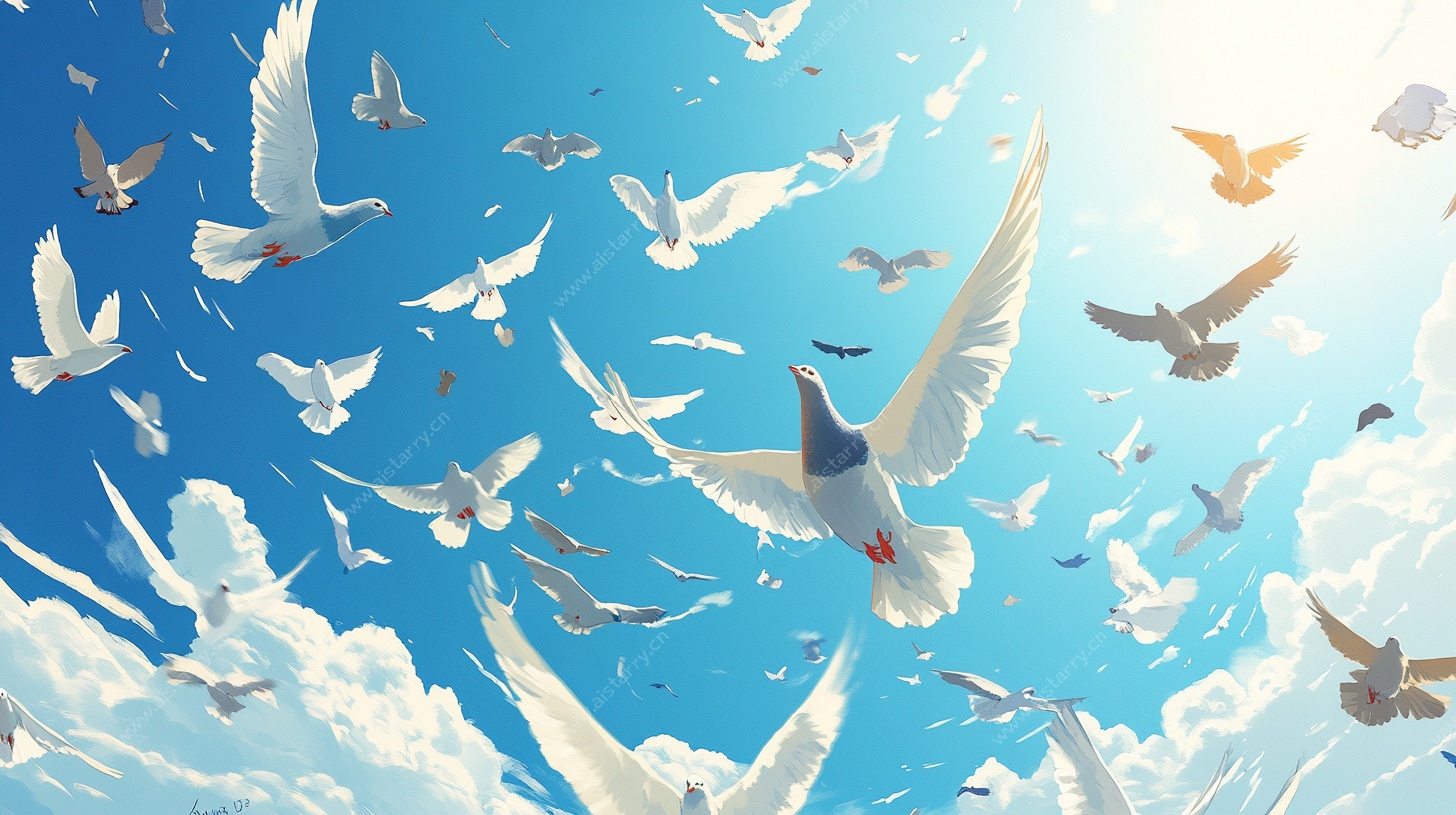 群鸽翱翔于蓝天
