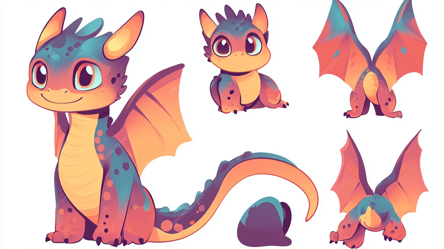 可爱多彩小龙角色设计图