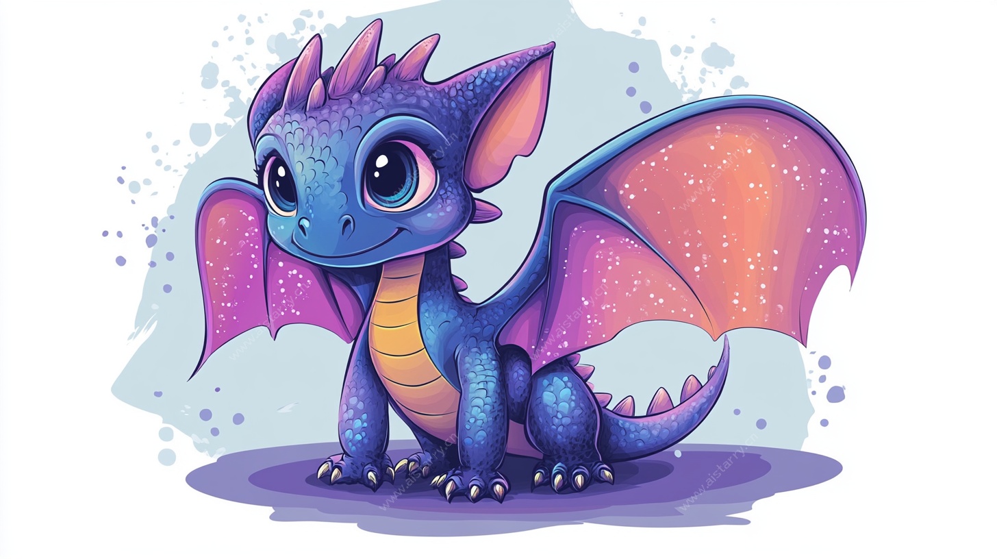 可爱蓝紫色小龙插画