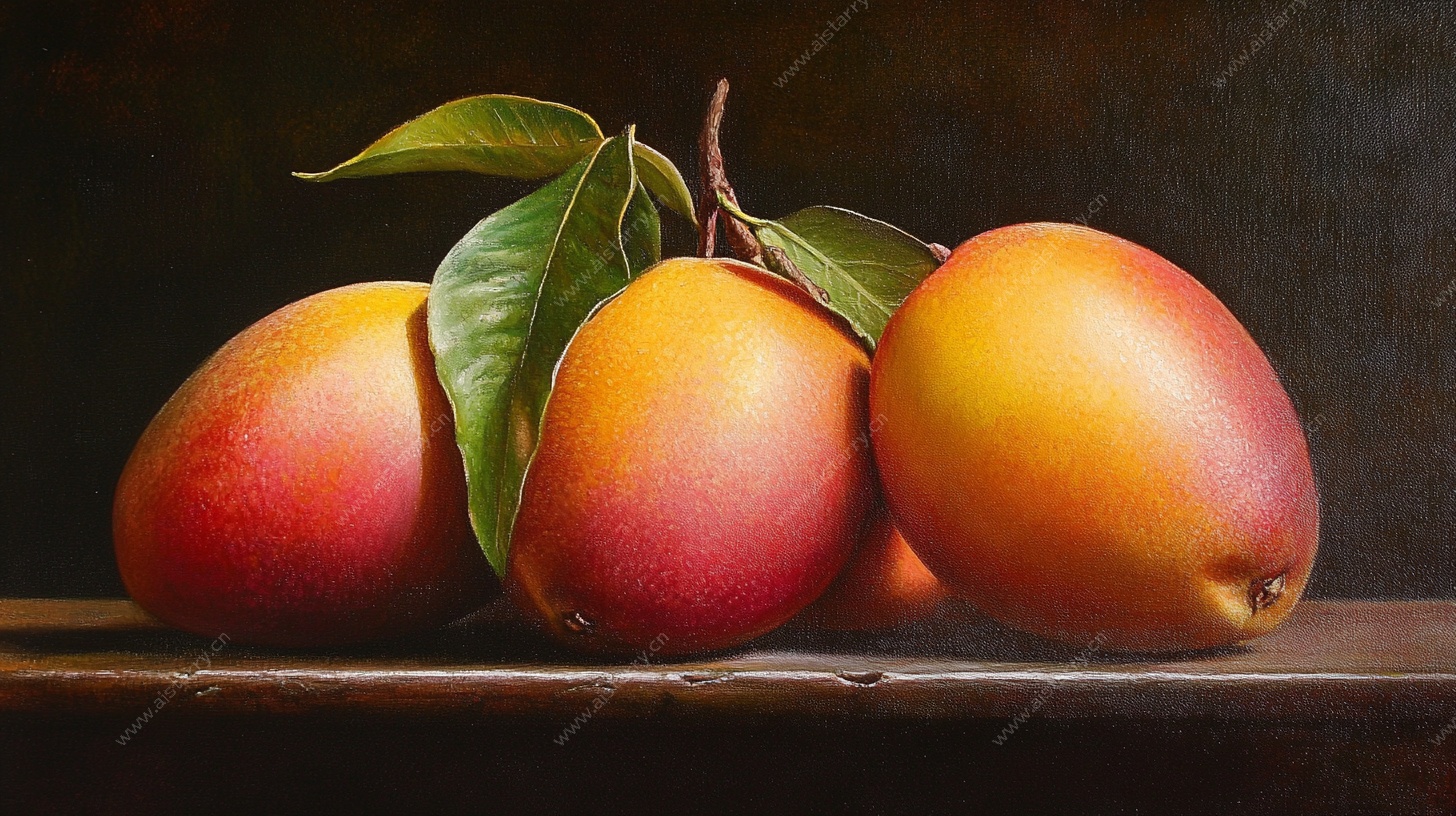 油画风摆放的新鲜芒果