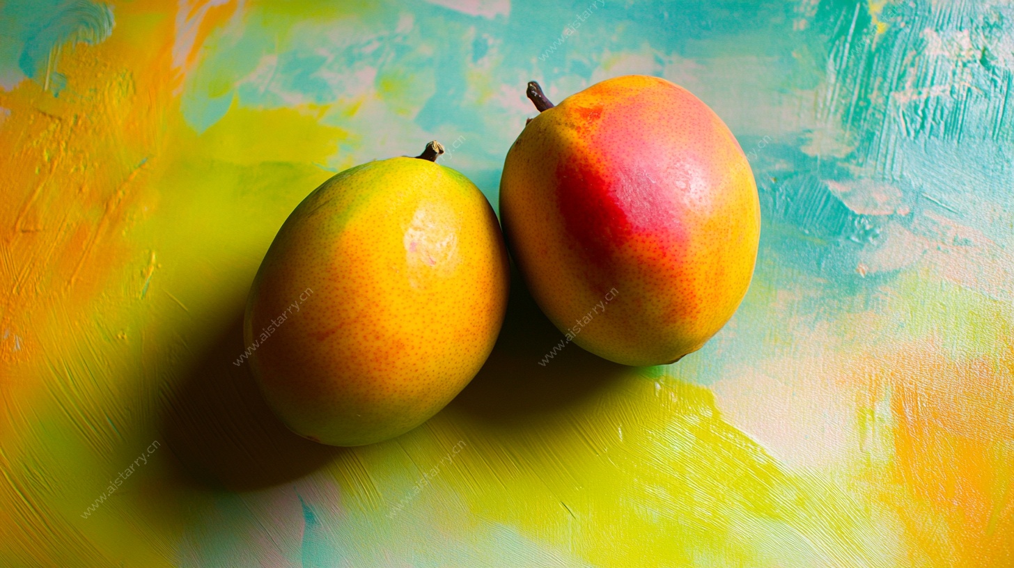 彩色背景上的双芒果