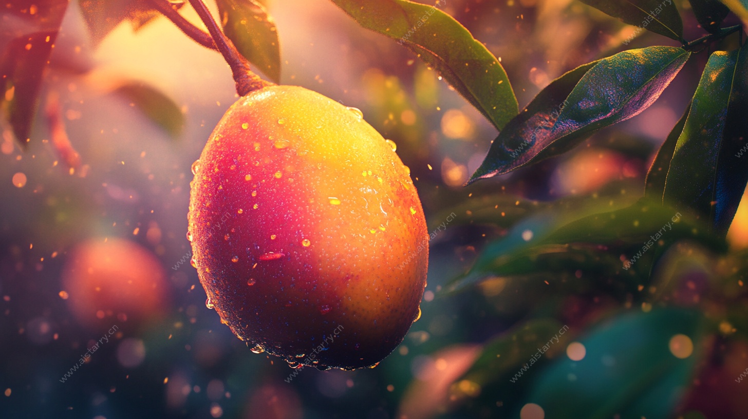 挂枝芒果的梦幻光影瞬间