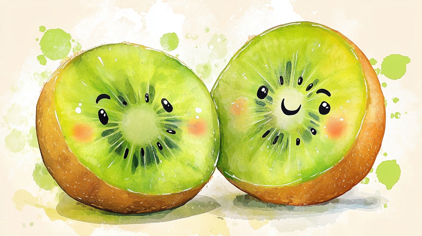 可爱笑脸猕猴桃水彩画