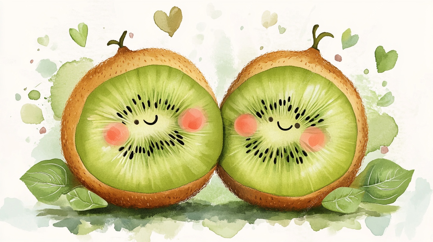 可爱猕猴桃情侣插画