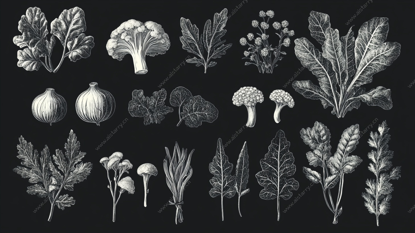 手绘蔬菜植物元素集合