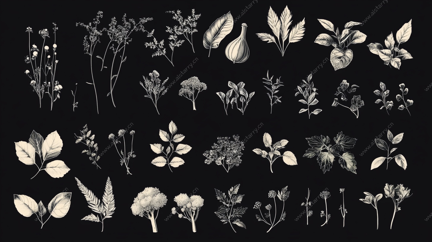 复古手绘植物元素集合