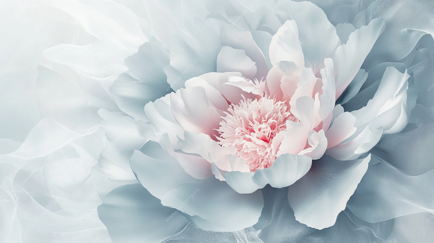 梦幻蓝粉渐变绽放牡丹花