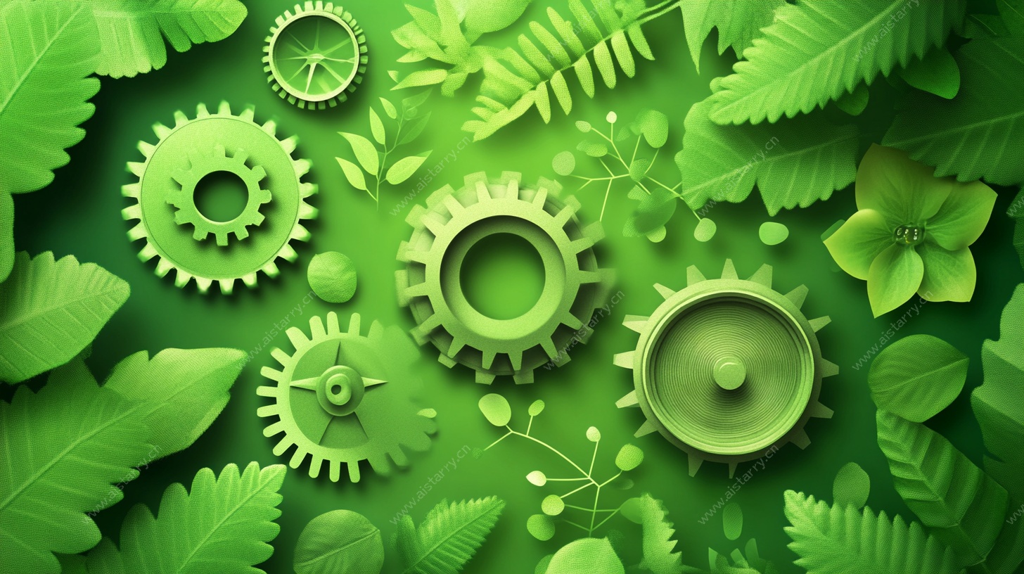 绿叶间的机械齿轮奇幻景
